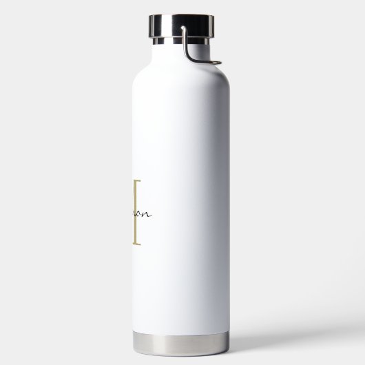 金ゴールドモノグラムイニシャルおよびネームパーソナライズされたギフト ウォーターボトル (左面)
