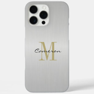 金ゴールドモノグラムイニシャルとネームパーソナライズされたシルバー iPhone 16 PRO MAXケース