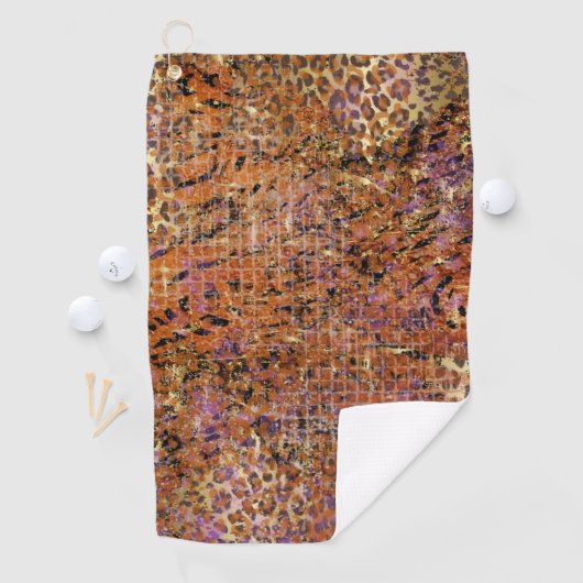 金ゴールドモノグラムイニシャルとヒョウの皮の名前 ゴルフタオル (インサイチュ)