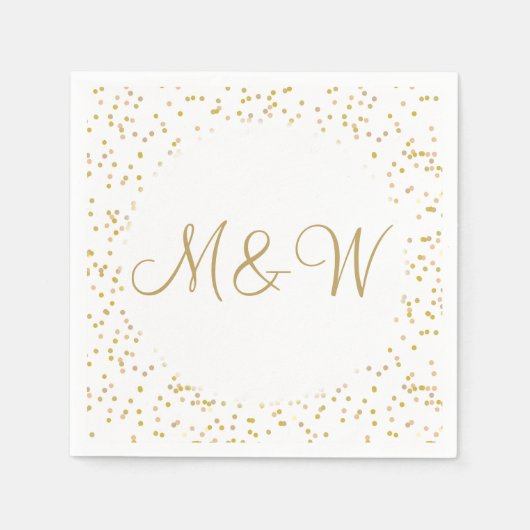 金ゴールドモノグラムイニシャルスクリプト金ゴールドダスト スタンダードカクテルナプキン (正面)