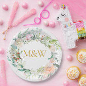 金ゴールドモノグラムイニシャルバラガーランドフローラ ペーパープレート (パーティー)