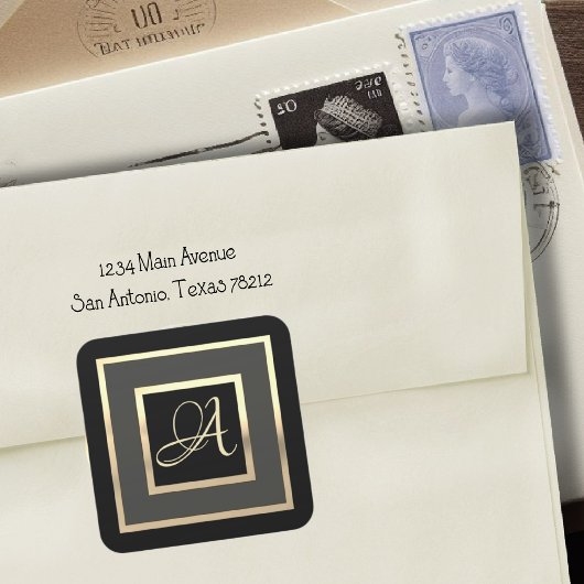 金ゴールドモノグラムイニシャルフレーム任意の色 スクエアシール