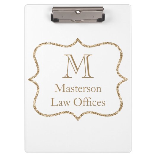 金ゴールドモノグラムイニシャル名ホワイト金ゴールドトレンディー クリップボード (正面)