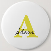 金ゴールドモノグラムイニシャル名前をカスタムするギフトファーザーデー 缶バッジ (正面)