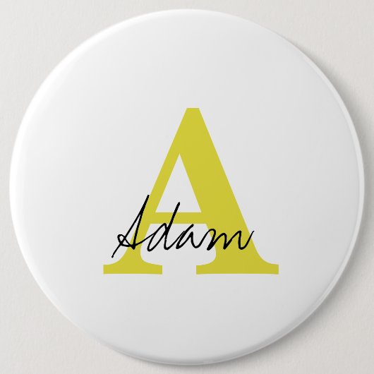 金ゴールドモノグラムイニシャル名前をカスタムするギフトファーザーデー 缶バッジ (正面)