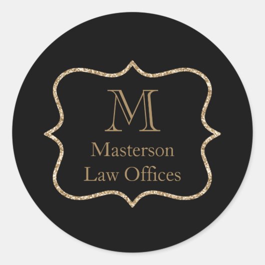 金ゴールドモノグラムイニシャル名黒金ゴールドプロフェッショナル ラウンドシール (正面)