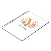 金ゴールドモノグラムイニシャル文字Yフローラ ノートブック (左側)