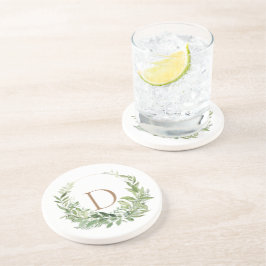 金ゴールドモノグラムイニシャル葉白 コースター