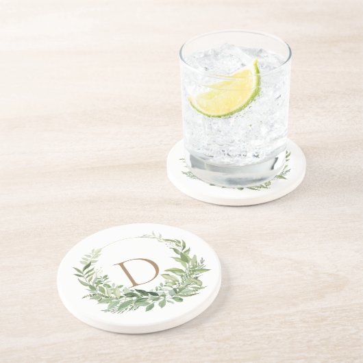 金ゴールドモノグラムイニシャル葉白 コースター (側面)