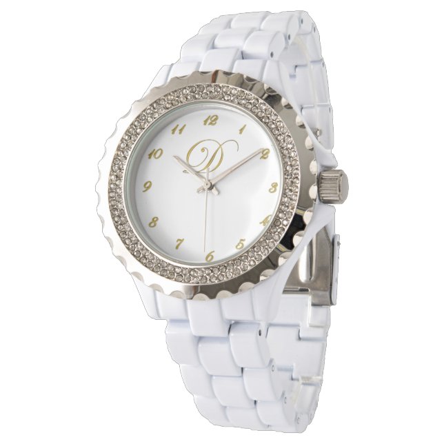 金ゴールドモノグラムイニシャルDウォッチ、金ゴールド番号 腕時計 (アングル)