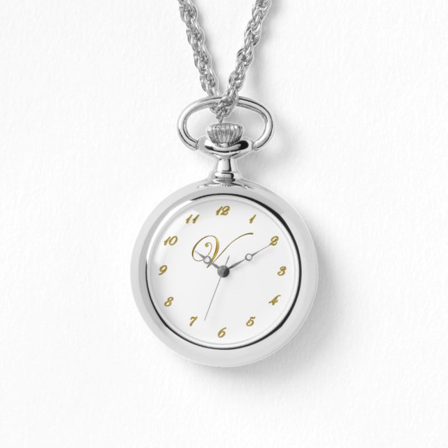 金ゴールドモノグラムイニシャルVウォッチ(金ゴールド番号付き) 腕時計 (正面)