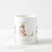 金ゴールドモノグラムウォーターフローラ植物学 コーヒーマグカップ (中央)