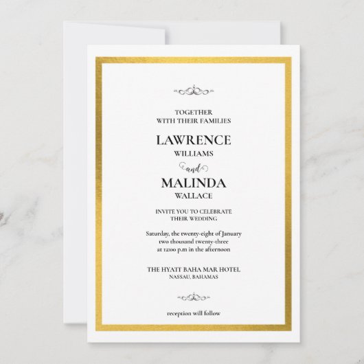 金ゴールドモノグラムエレガントウェディング招待状 招待状 (正面)