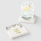 金ゴールドモノグラムエレガントユーカリプトゥスグリーン&バード ストーンコースター (横)