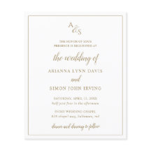 金ゴールドモノグラムエレガント予算結婚式招待状