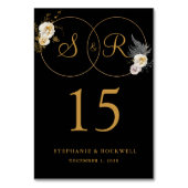 金ゴールドモノグラムオンブラックネームイニシャル結婚ズ テーブルナンバー (正面)