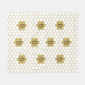 金ゴールドモノグラムクラシックヴィンテージモザイク六角タイル フリースブランケット (正面(横))