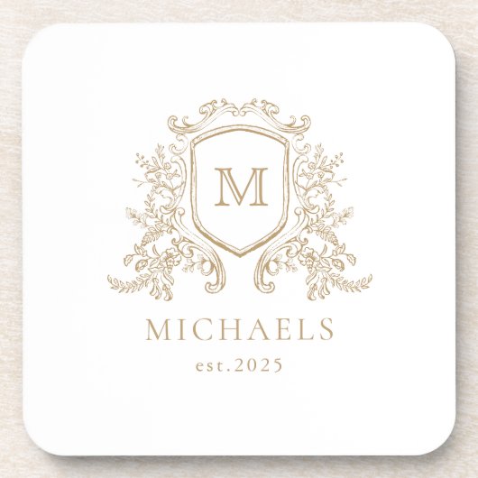 金ゴールドモノグラムクレスト懸命プラスチック塗装機 コースター (正面)