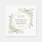 金ゴールドモノグラムグリーナリーカップルウェディングシャワー スタンダードカクテルナプキン (正面)