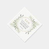 金ゴールドモノグラムグリーナリーカップルウェディングシャワー スタンダードカクテルナプキン (角)