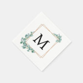 金ゴールドモノグラムグリーナリーカップルウェディングシャワー スタンダードカクテルナプキン (角)