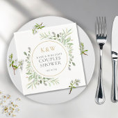 金ゴールドモノグラムグリーナリーカップルウェディングシャワー スタンダードカクテルナプキン