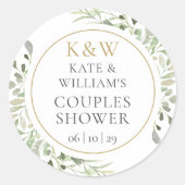 金ゴールドモノグラムグリーナリーカップルブライダルシャワー ラウンドシール (正面)