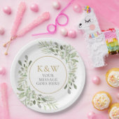 金ゴールドモノグラムグリーナリーパーティーお祝い ペーパープレート (パーティー)