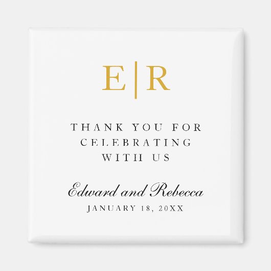 金ゴールドモノグラムサンキューエレガントな結婚式の好意 マグネット (正面)