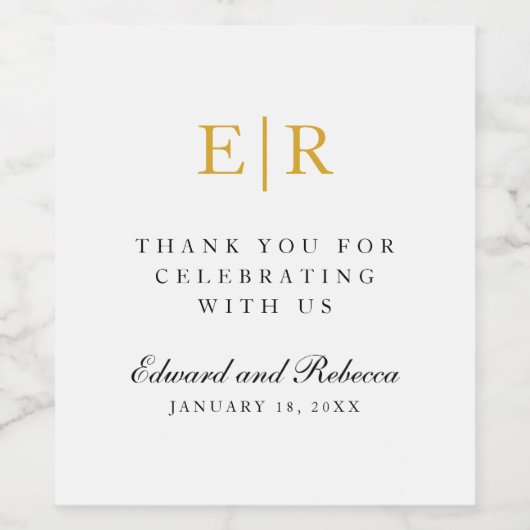 金ゴールドモノグラムサンキューエレガントな結婚式 ワインラベル (シングルラベル)