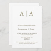 金ゴールドモノグラムシンプルリハーサルのディナー招待状 招待状 (正面/裏面)