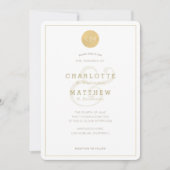 金ゴールドモノグラムジオメトリックエレガントウェディング招待状 招待状 (正面)