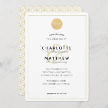 金ゴールドモノグラムジオメトリックエレガントウェディング招待状