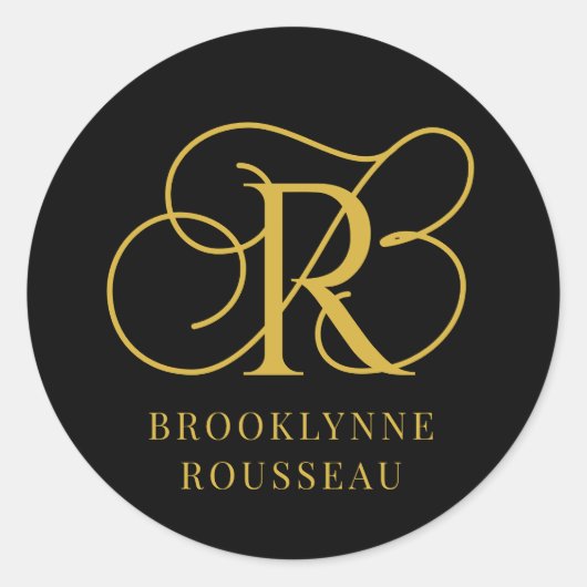 金ゴールドモノグラムジュエリーデザイナーブラックビジネスカード ラウンドシール (正面)