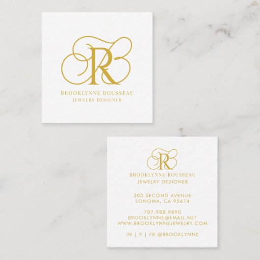 金ゴールドモノグラムジュエリーデザイナー名刺 スクエア名刺 (正面/裏面)