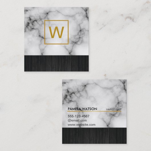 金ゴールドモノグラムスクエアマーブル スクエア名刺 (正面/裏面)