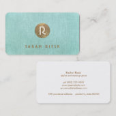 金ゴールドモノグラムターコイズ美しいサロン及びスパ 名刺 (正面/裏面)