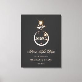 金ゴールドモノグラムダイヤモンドウェディング日付を保存 キャンバスプリント