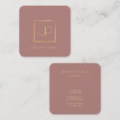 金ゴールドモノグラムテンプレートラグジュアリープレミアムシルクフィニッシュ スクエア名刺 (正面/裏面)