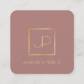 金ゴールドモノグラムテンプレートラグジュアリープレミアムシルクフィニッシュ スクエア名刺 (正面)