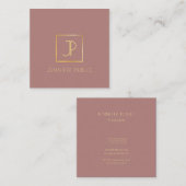 金ゴールドモノグラムデザインテンプレートモダンエレガント スクエア名刺 (正面/裏面)