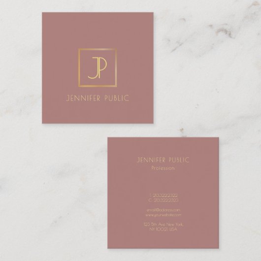 金ゴールドモノグラムデザインテンプレートモダンエレガント スクエア名刺 (正面/裏面)