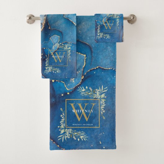 金ゴールドモノグラムネームグリーナリーブルーアゲテゲード バスタオルセット (インサイチュ)