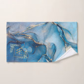 金ゴールドモノグラムネームグリーナリーブルーアゲテゲード バスタオルセット (ハンドタオル)