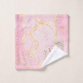 金ゴールドモノグラムネームグリーンリーピンクアゲート バスタオルセット (ウォッシュタオル)