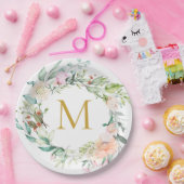 金ゴールドモノグラムバラガーランドフローラ ペーパープレート (パーティー)