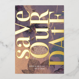 金ゴールドモノグラムパープル秋日付の保存 箔招待状