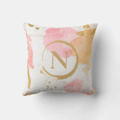 金ゴールドモノグラムピンクピーチモダン抽象芸術 クッション (裏面)