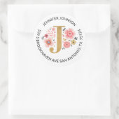 金ゴールドモノグラムピンクフローラ差出人住所ラベル ラウンドシール (バッグ)