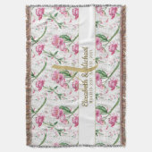 金ゴールドモノグラムピンク牡丹グリーン葉ズ新婚 スローブランケット (正面縦)
